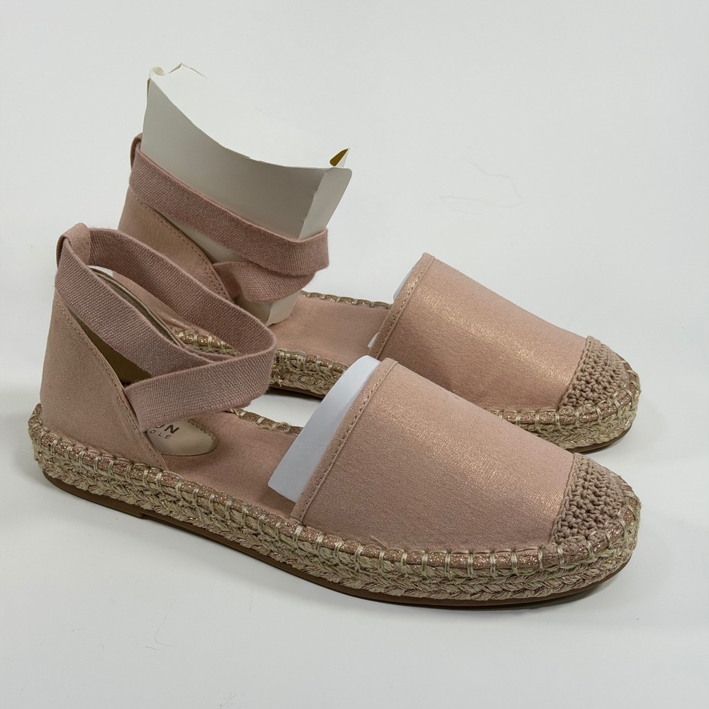 Kenneth Cole Reaction Size-10 Beech Rose Metallic Espadrille Flat Ankle Strap